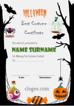 Editable Vertical Hallowen Best Costume Certificate Word Template