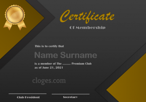 Editable Gold Certificate Of Membership Word Template